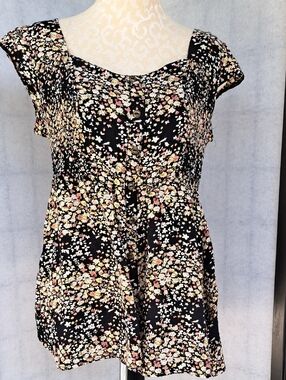 Connection 18 Black Top with Pink and Cream Floral Print